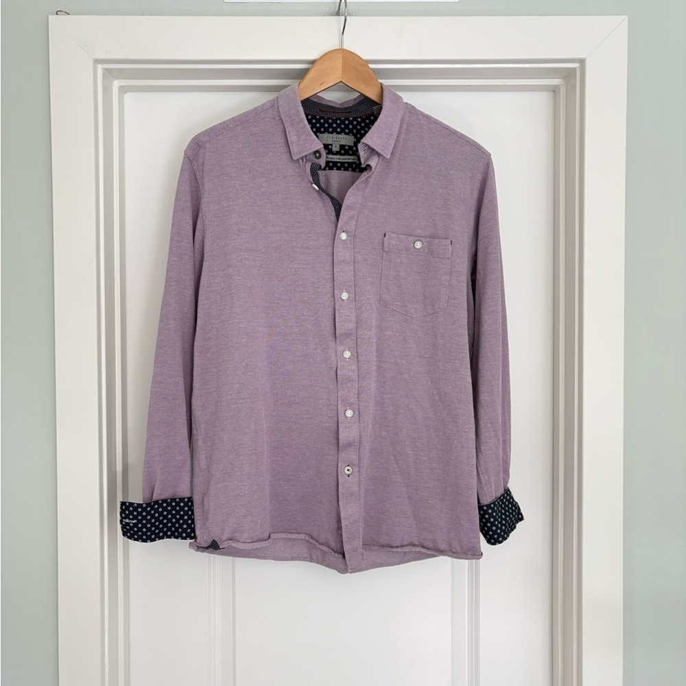 Ted Baker Flip Cuff Purple Cotton Long Sleeve Button Up Shirt Size 5
